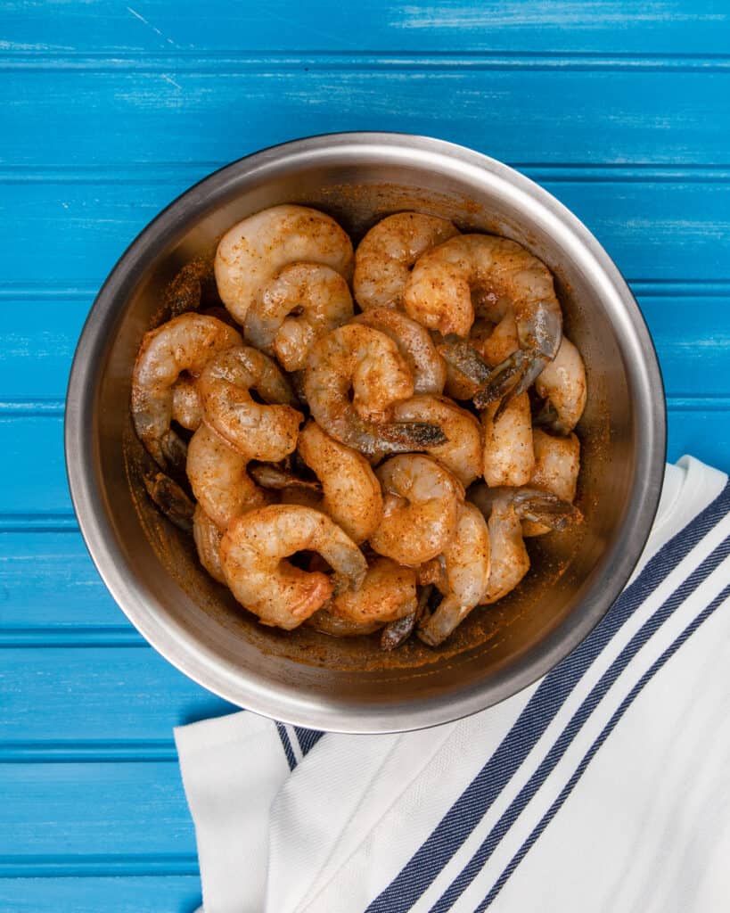 Marinated raw shrimp in a bowl 