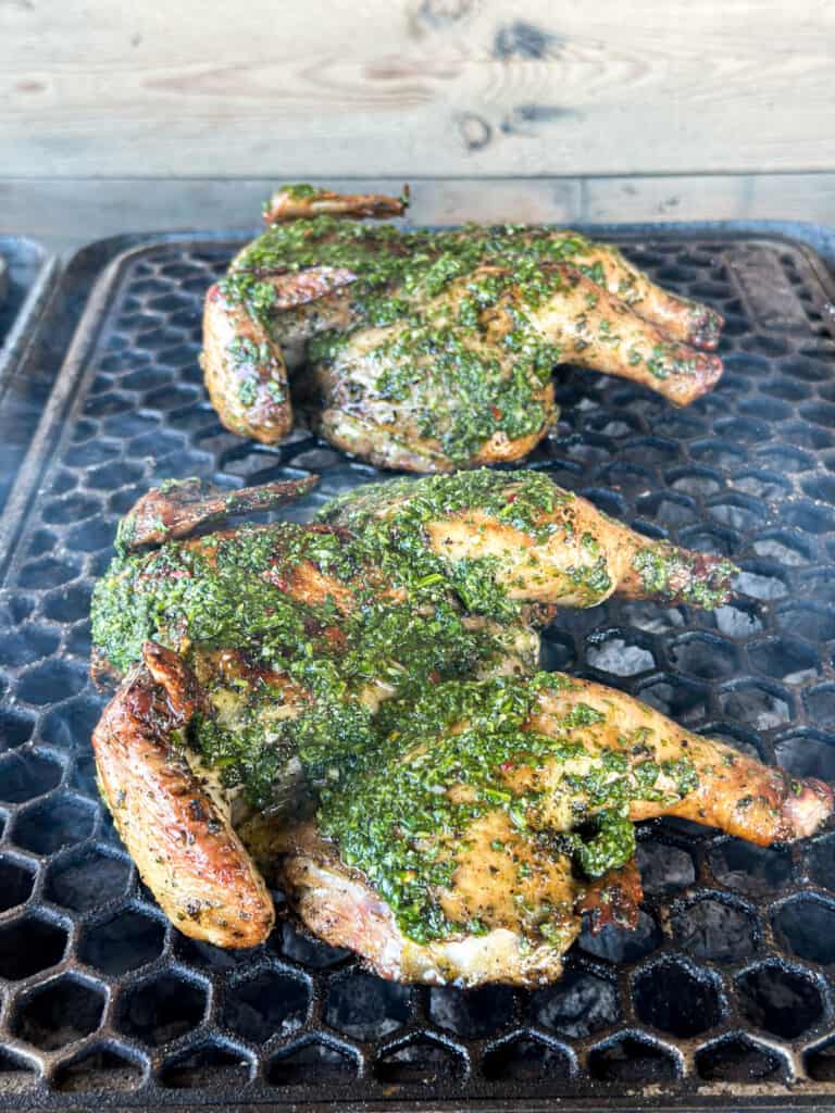 Grilled Cornish game hens with chimichurri