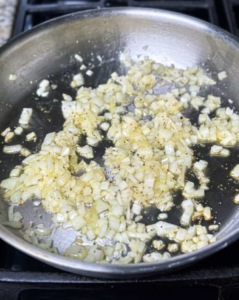 Sautéed onions in a pan