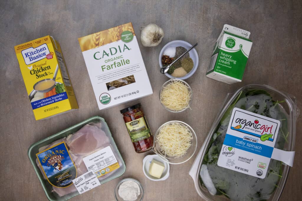 Ingredients for Tuscan chicken pasta