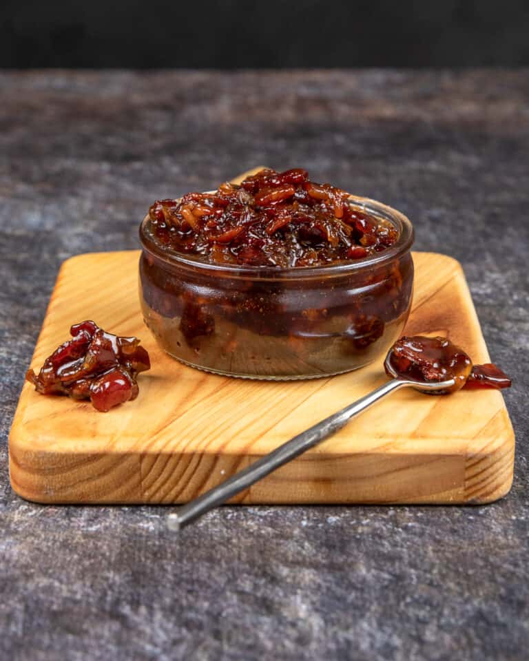 Bacon jam in a glass bowl