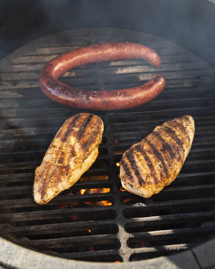 Grilled chicken breast and sausage