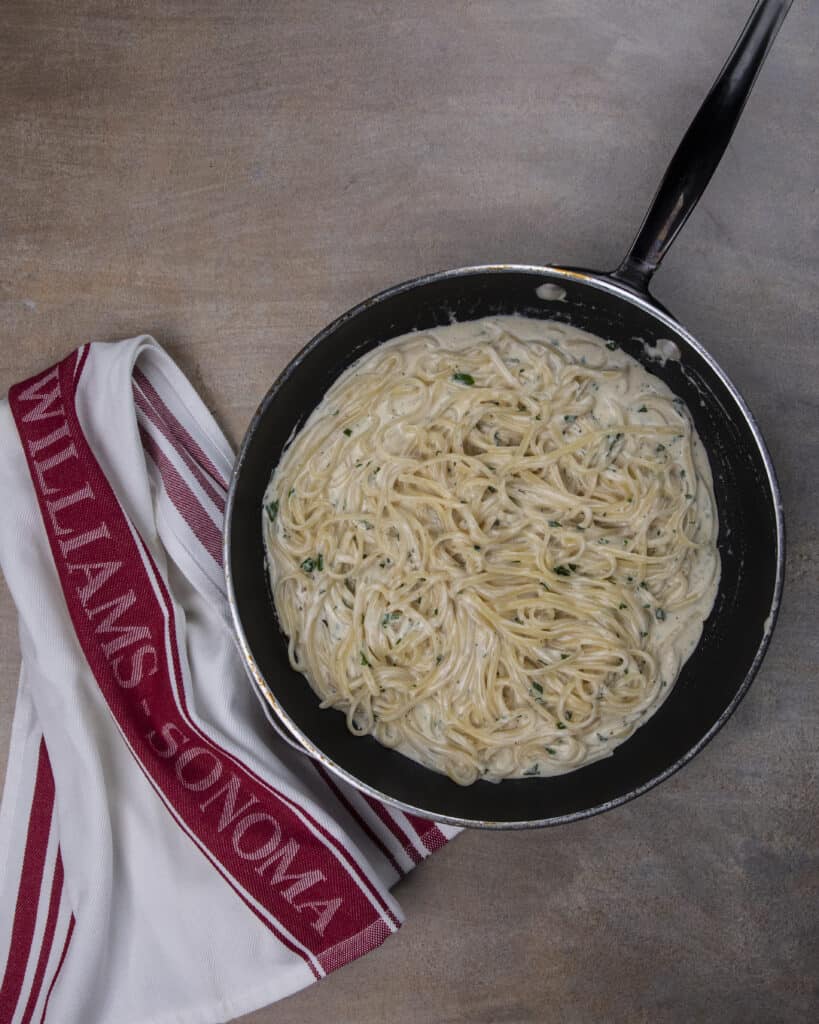 Creamy pasta in a pan