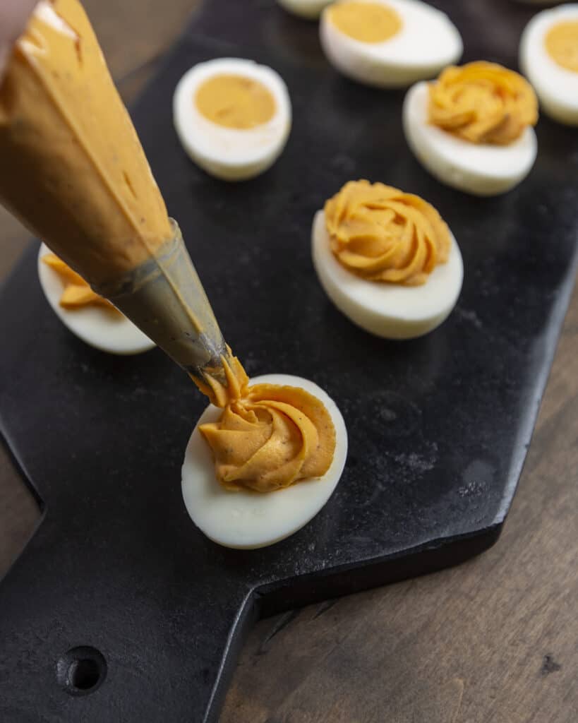 Piping deviled eggs