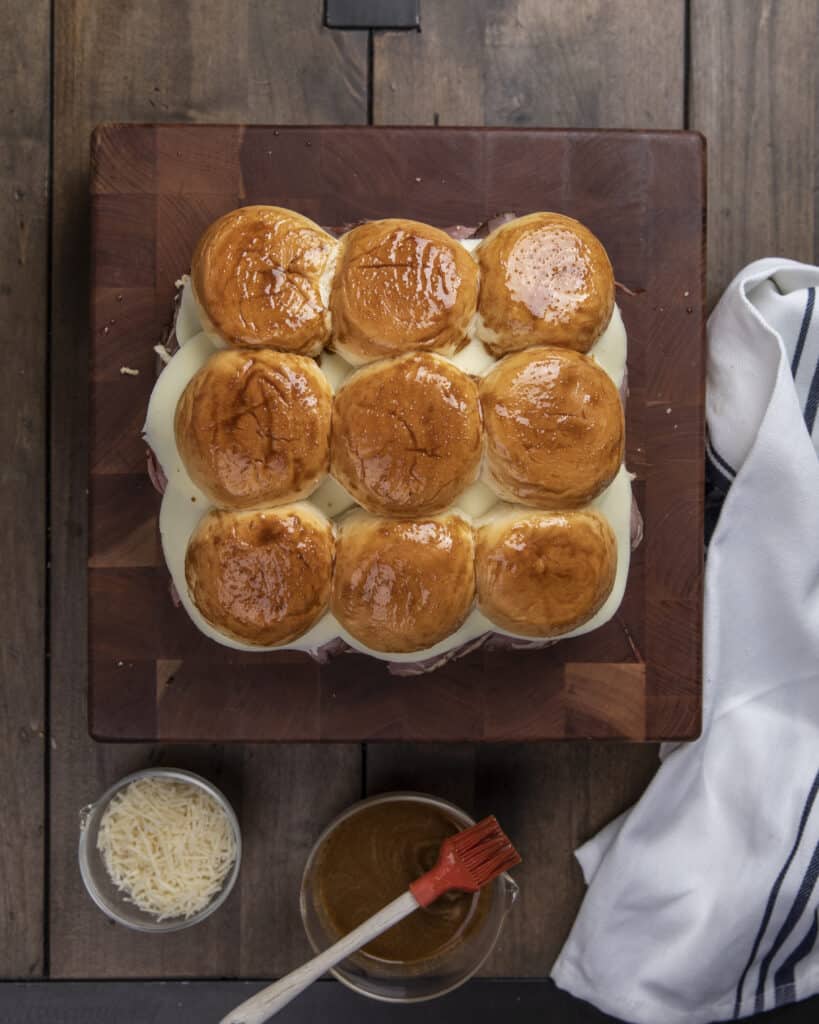 Sliders with Au Jus brushed on the top buns
