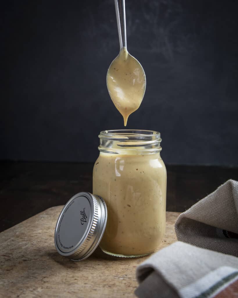 Homemade Big Mac sauce in a mason jar