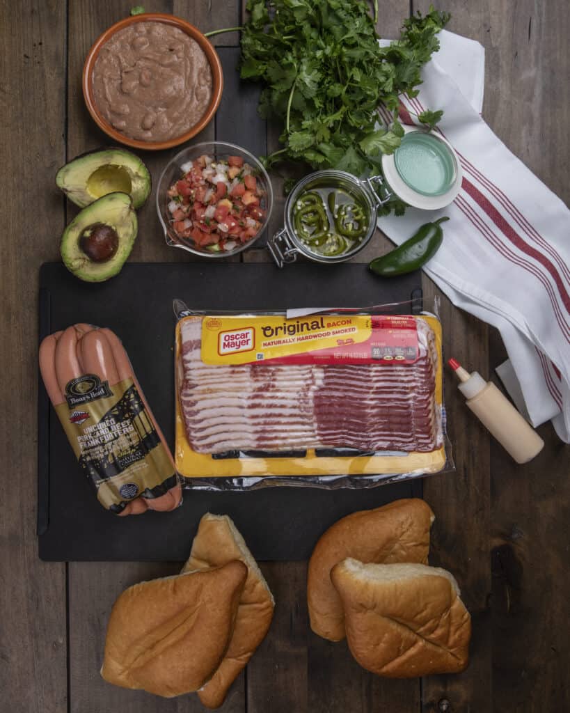 Ingredients for Sonoran hot dog 