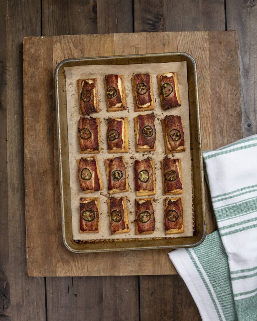 Candied bacon crackers with cream cheese 