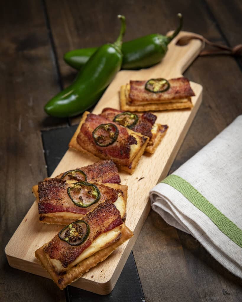 Candied bacon crackers with cream cheese 