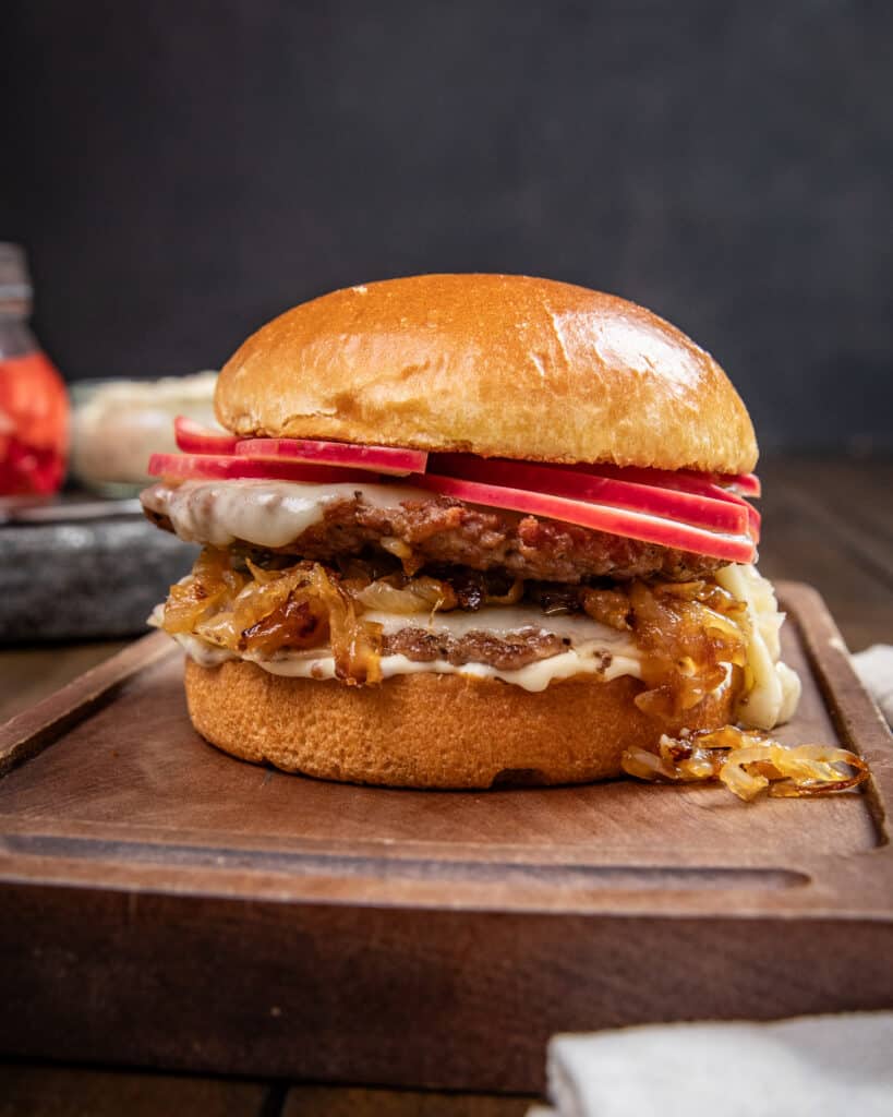 Ground pork smash burgers