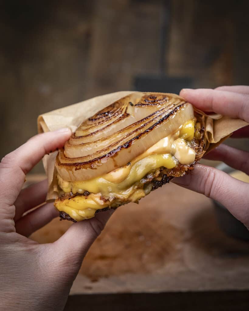 Onion wrapped Flying Dutchman burger