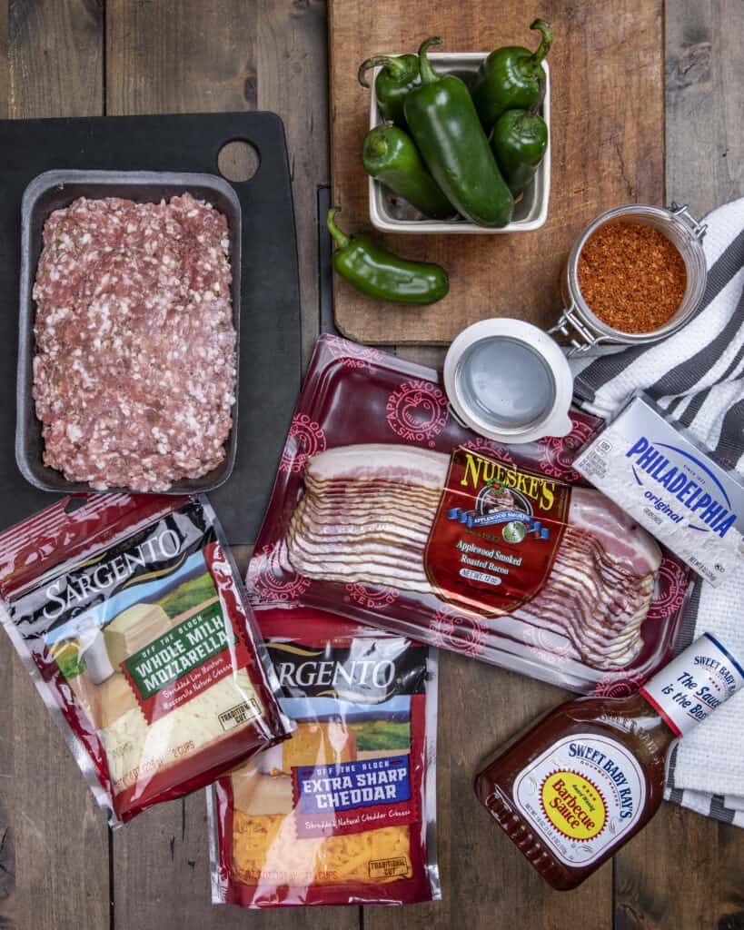 Ingredients for bacon wrapped armadillo eggs