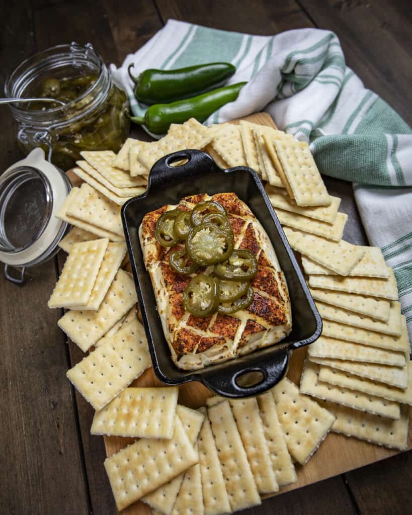 Smoked cream cheese with candied jalapeños