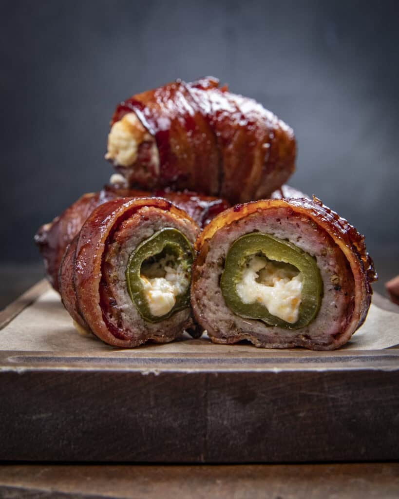 Bacon wrapped armadillo eggs