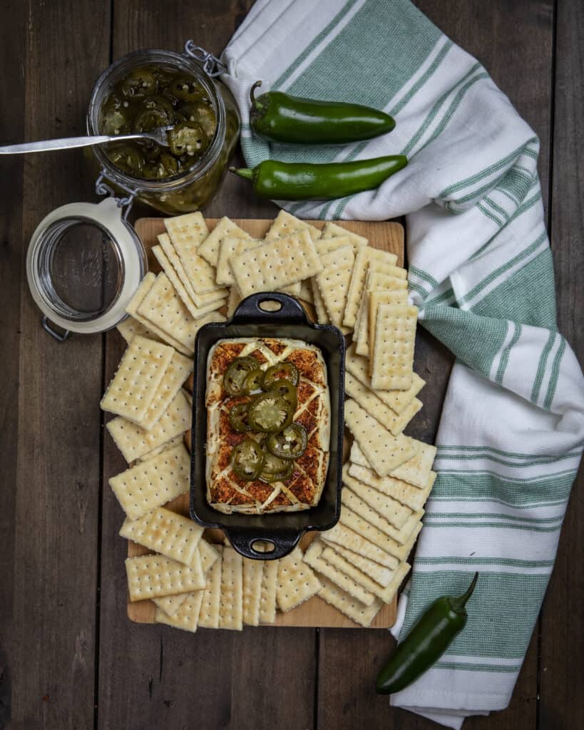Smoked cream cheese with candied jalapeños 