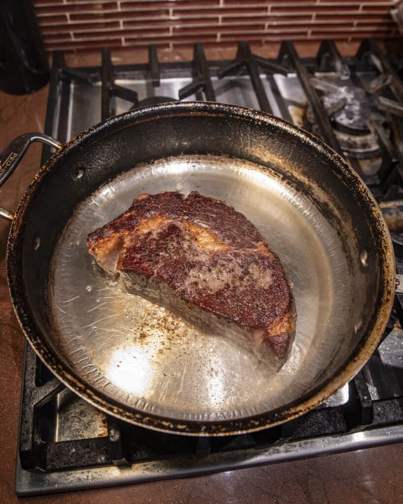 Pan searing a thick cut steak