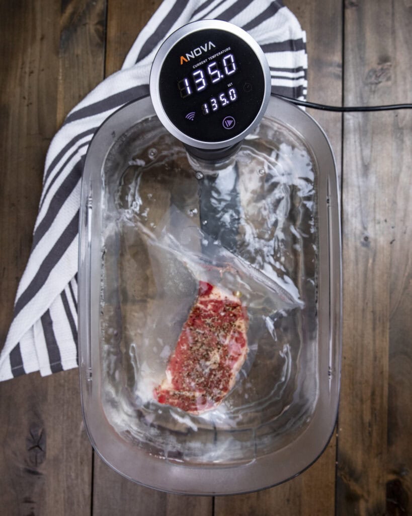Sous vide a thick cut steak