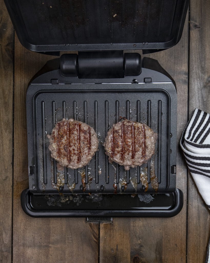 Grilled burger from a George Foreman grill 