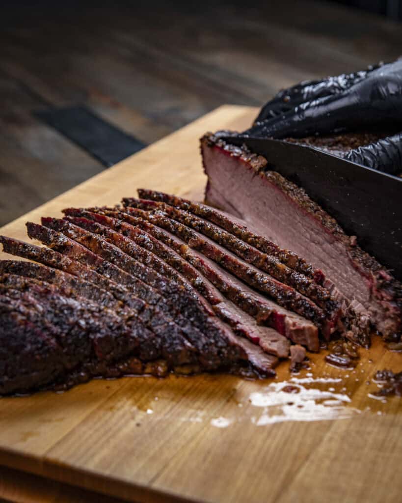 Slicing smoked brisket 