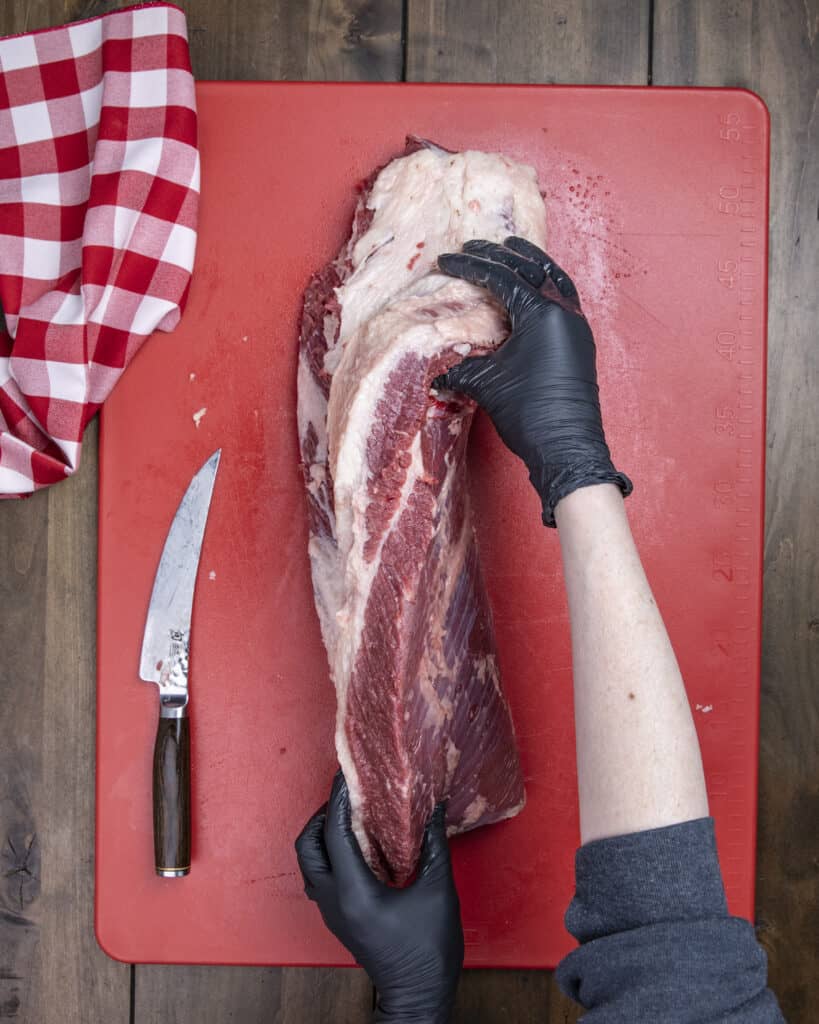 Trimming a brisket 