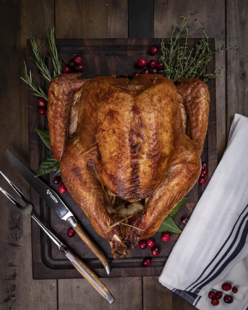 Whole turkey on a cutting board