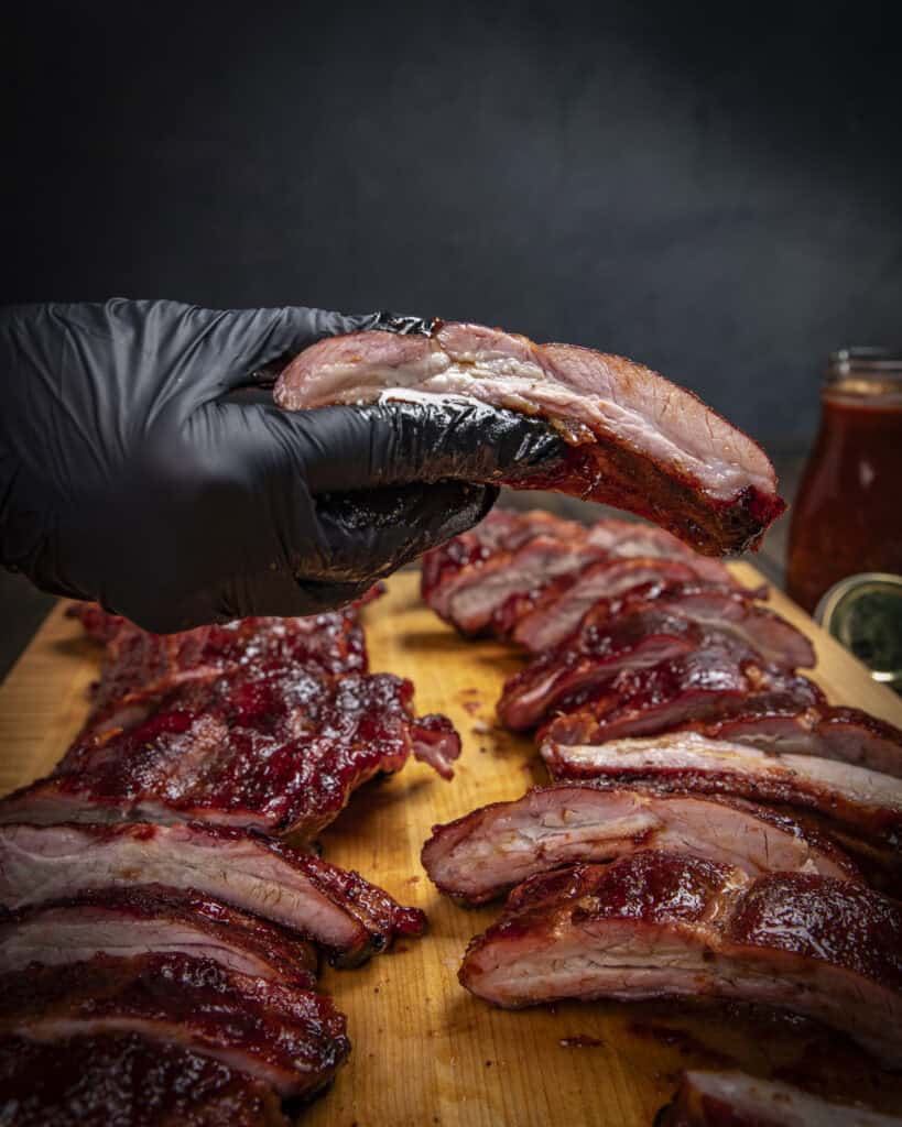 Juicy slice of bbq ribs