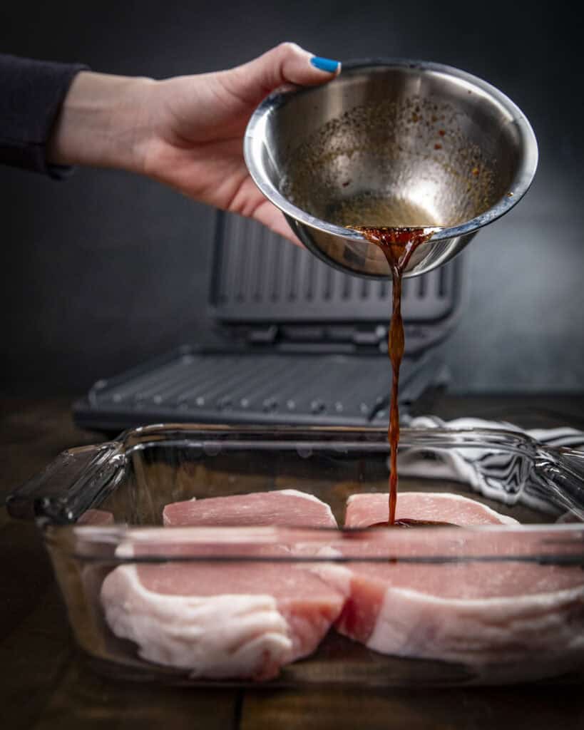 Pork chops with marinade.